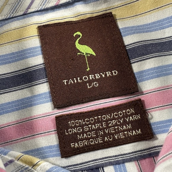 Tailorbyrd Shirt Large Pink Multi Stripe Check Button Up Long Sleeve Mens - Picture 3 of 8